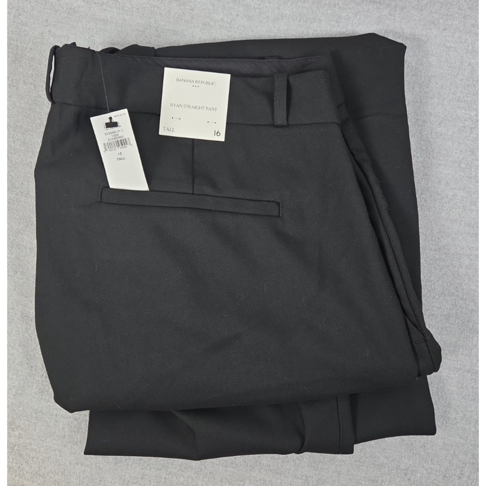Banana Republic Ryan Straight Dress Pants NWT 16TALL Black Mid Rise Stretch